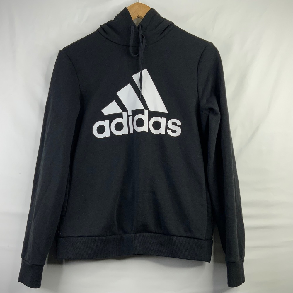 Adidas Essentials Big Logo Hoodie Mens Small Black Fleece Pullover Sweatshirt - Picture 2 of 7